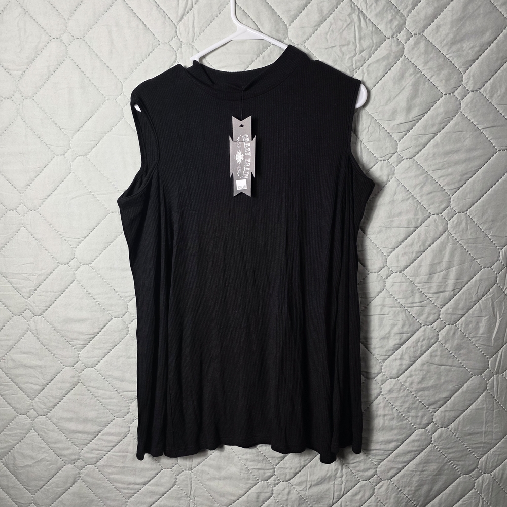Crazy train Womens Size XLCold Shoulder Black top Casual Mock Neck brand new